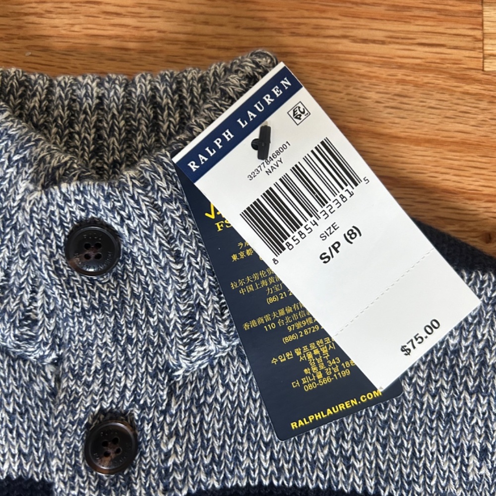 Polo by Ralph Lauren Boys Navy and Gray Striped Knit Sweater NWT Size 8 Small - Picture 2 of 6